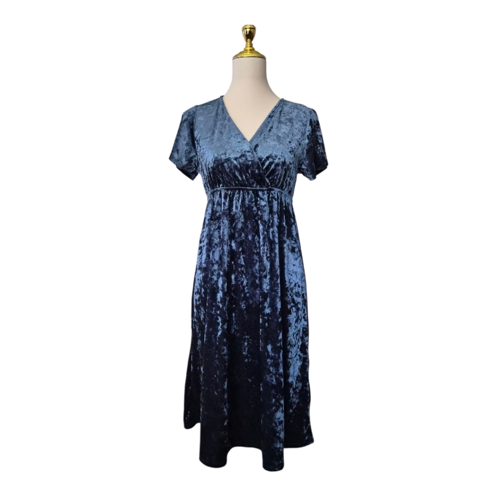 💕Heatherly Kaleigh Mary Velvet Knit‎ Midi Dress Navy MP NWT